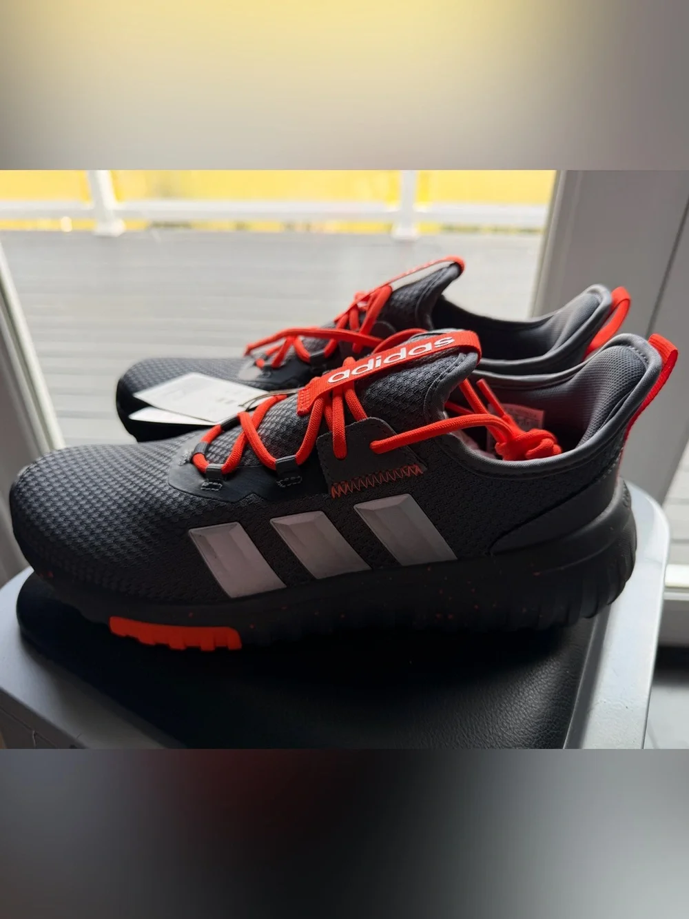 adidas Men's Gray Athletic Sneakers with Orange Accents